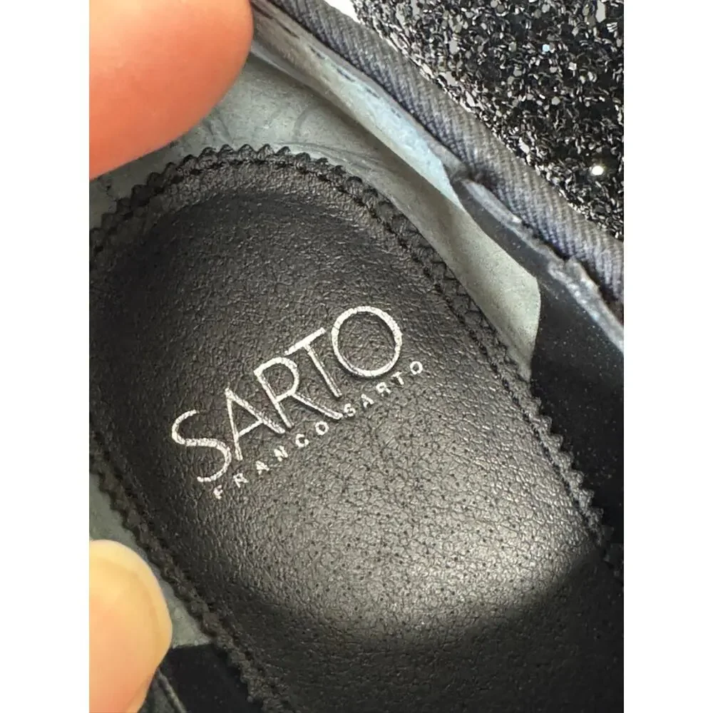 Franco Sarto Black Glitter Ankle Boots Booties Womens 9 Boho Western Glitz Glam